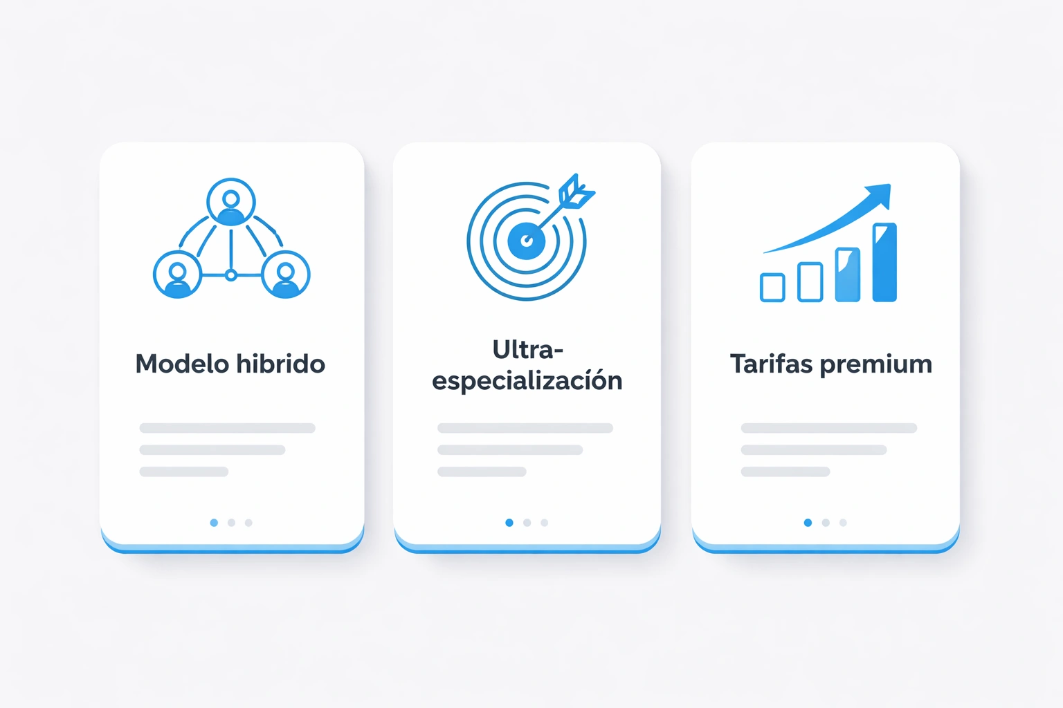 Flat minimalist vector illustration of three informational cards illustrating AI-driven trends in the Latin American freelance market.