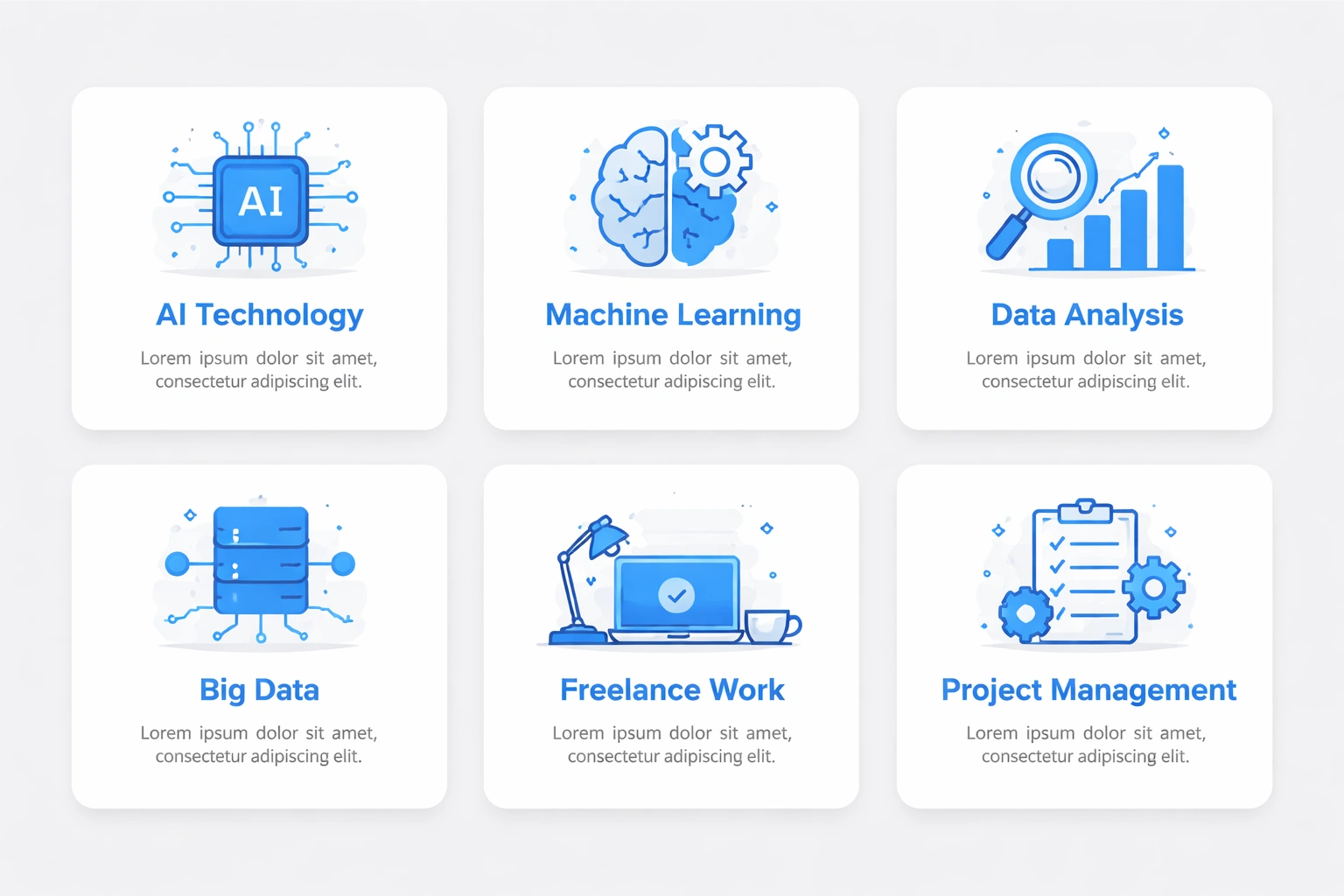 Flat minimalist vector illustration of infographic cards showing AI impact on the Latin American freelance market.